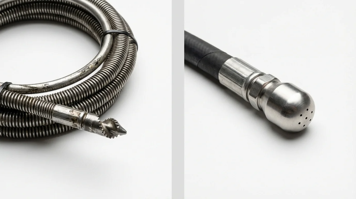 Drain snake cable and hydro jetting nozzle used for drain cleaning in Providence, KY